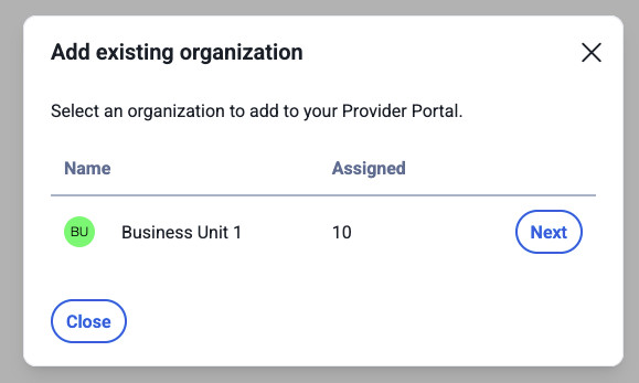 Add existing organization to Business Unit