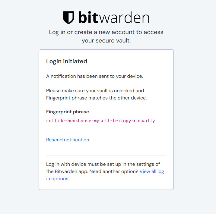 After selecting Log in with device