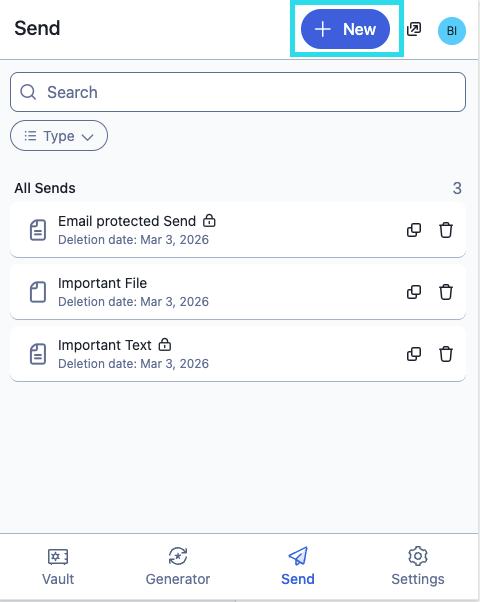 Send view in a browser extension 