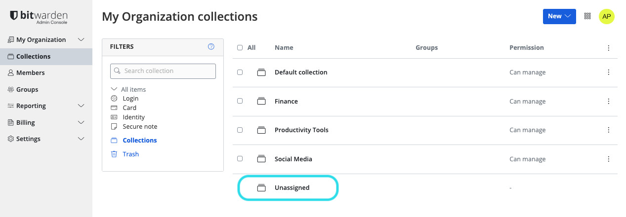 Unassigned vault items