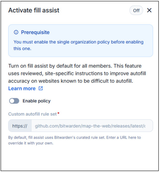 Fill Assist policy window