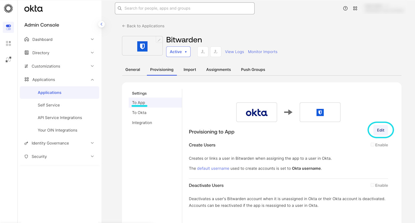 Provisioning to app