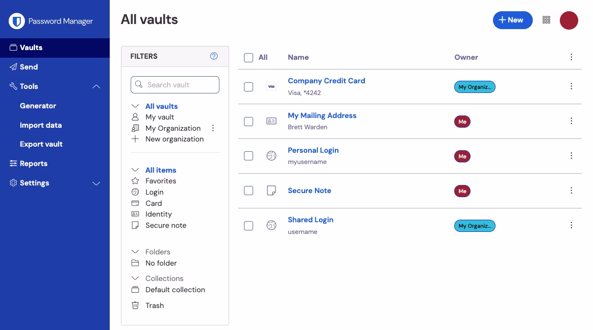 Bitwarden import data screen