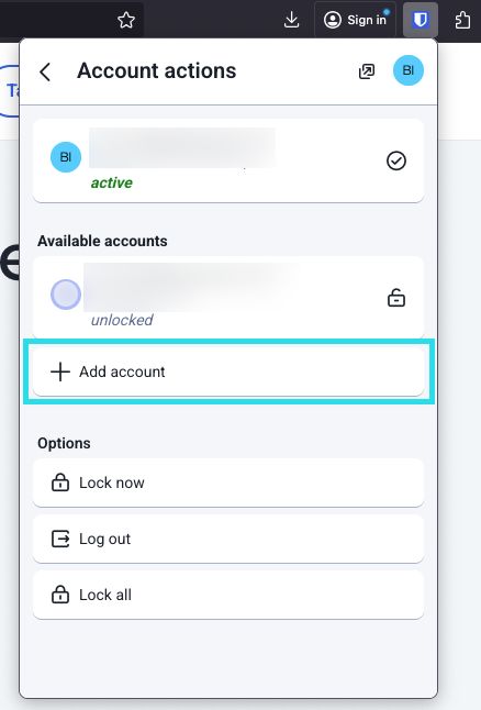 Browser extension Add account