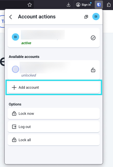 Browser extension Add account