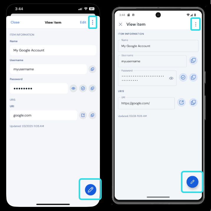 Manage an item on mobile