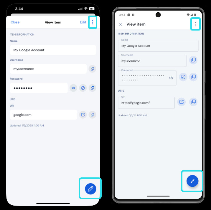 Manage an item on mobile