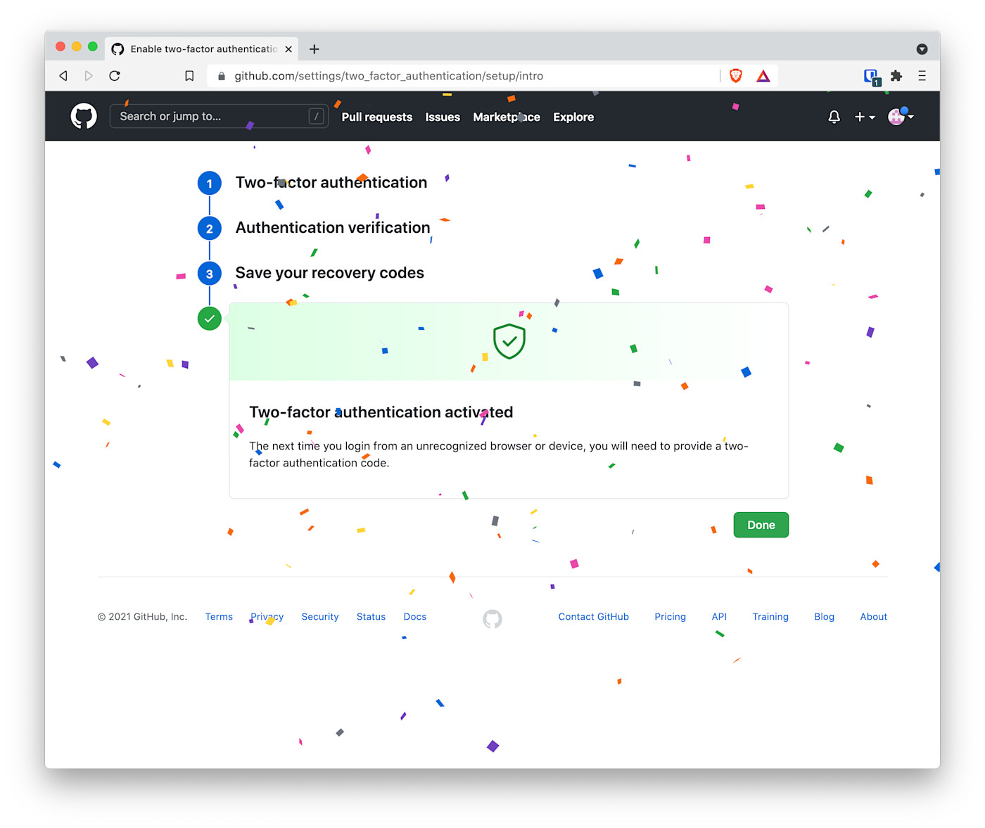 Congratulations on setting up two-factor authentication!