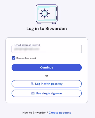 Log in options screen