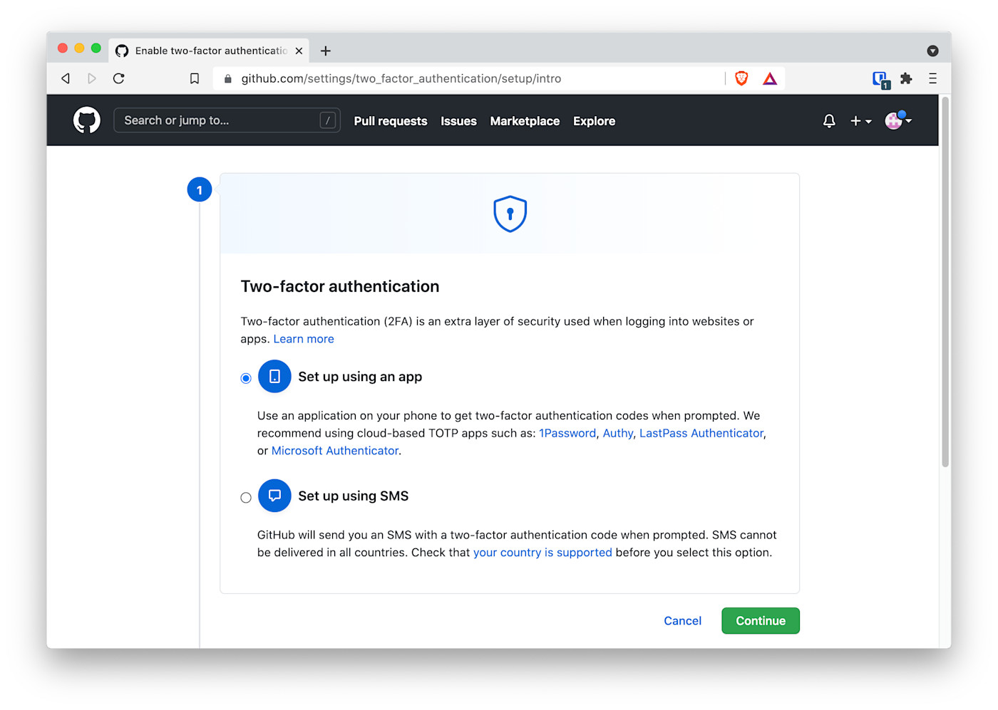 Setting up using an app