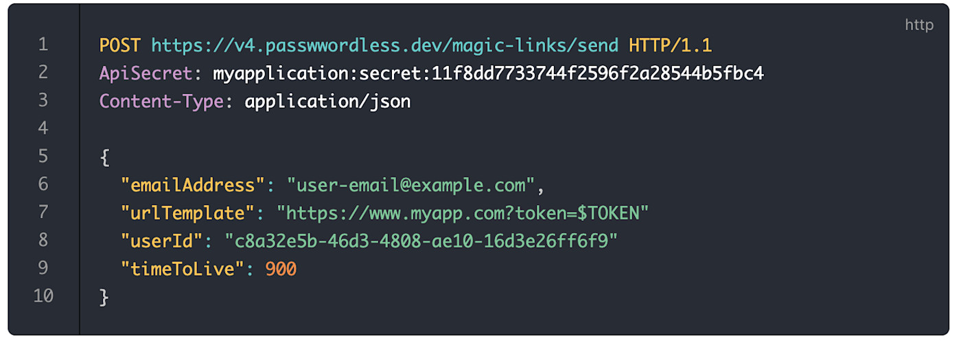 Magic links API code example