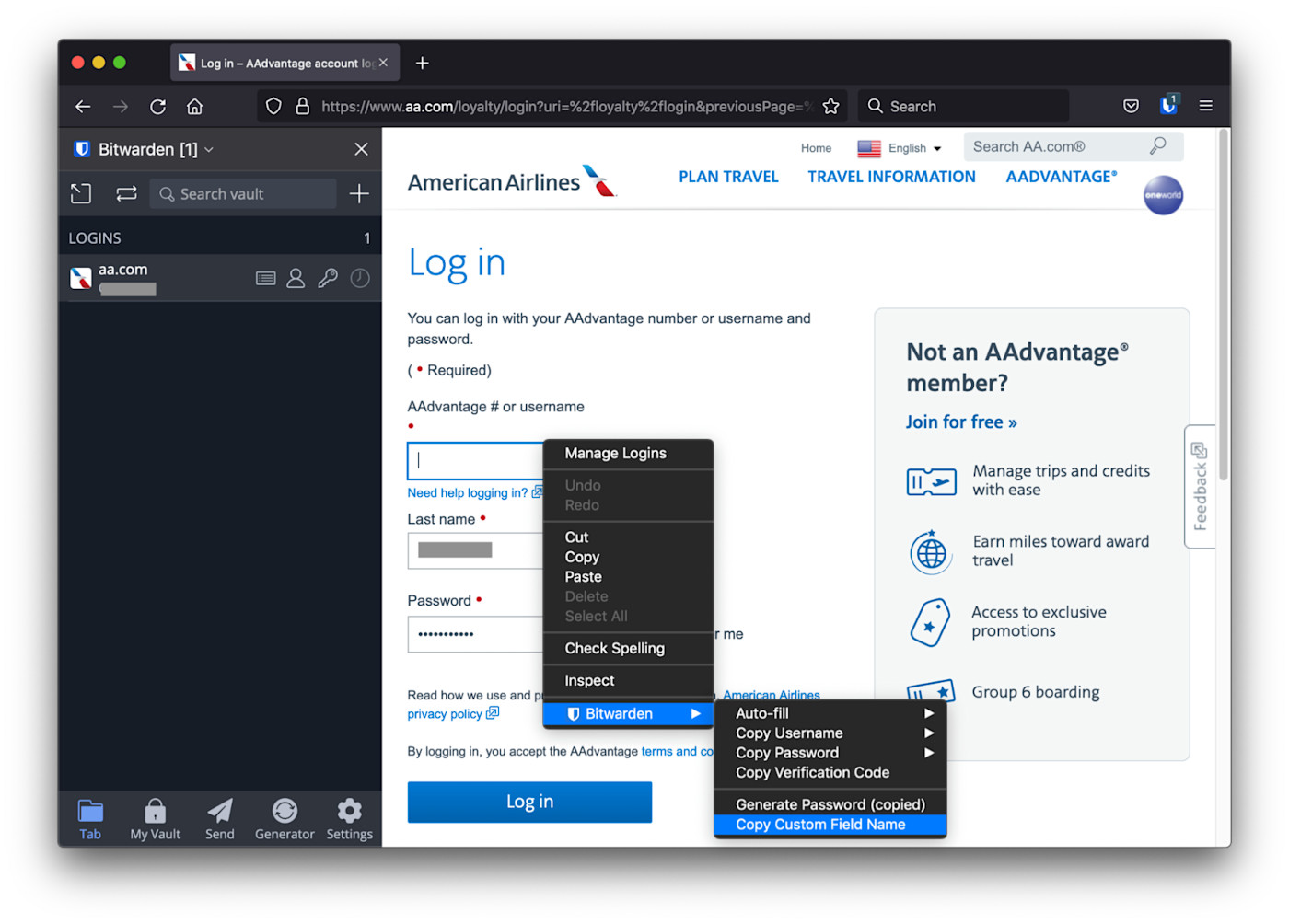 Using right click to capture the custom field name