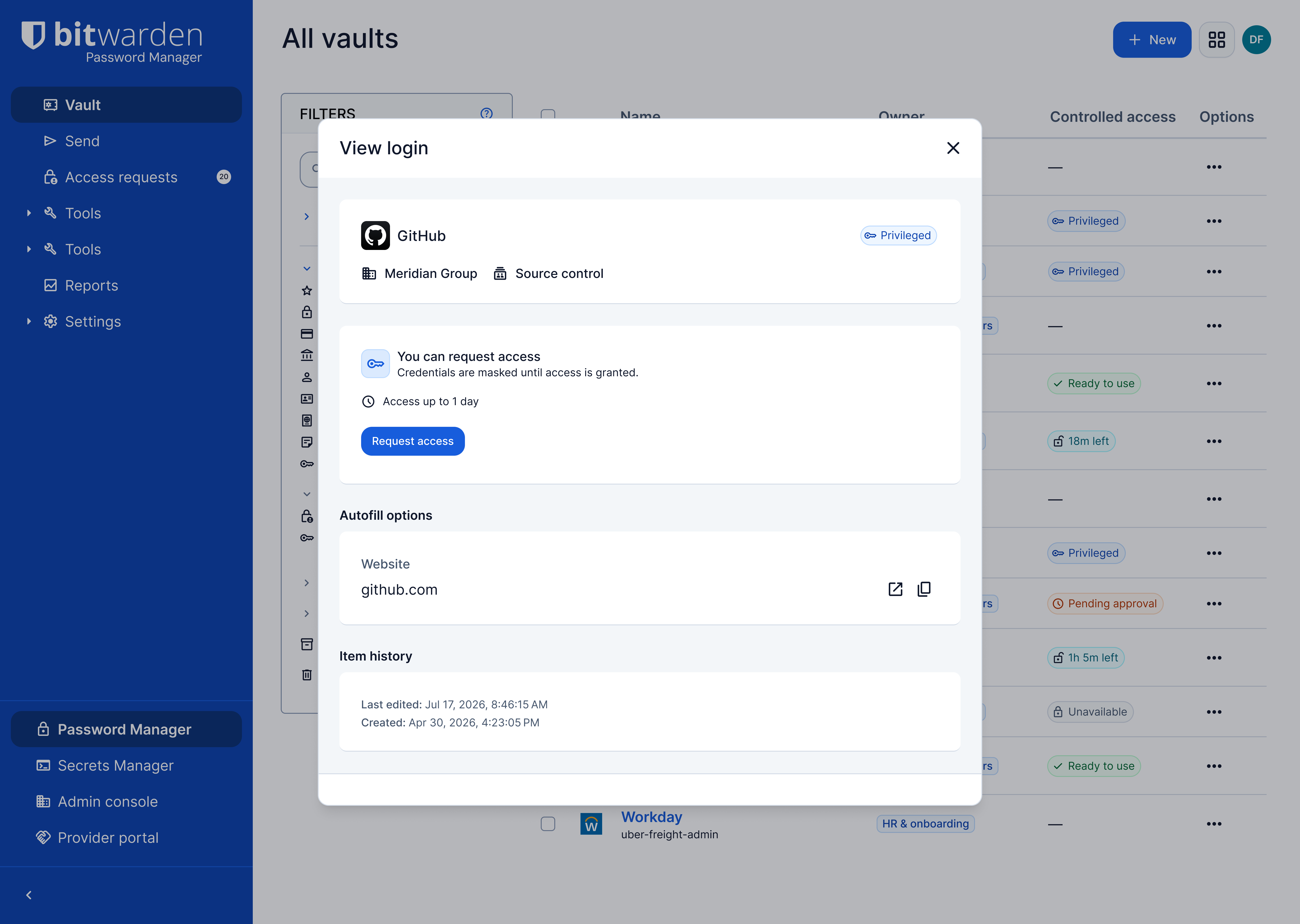 Privileged Controls request access