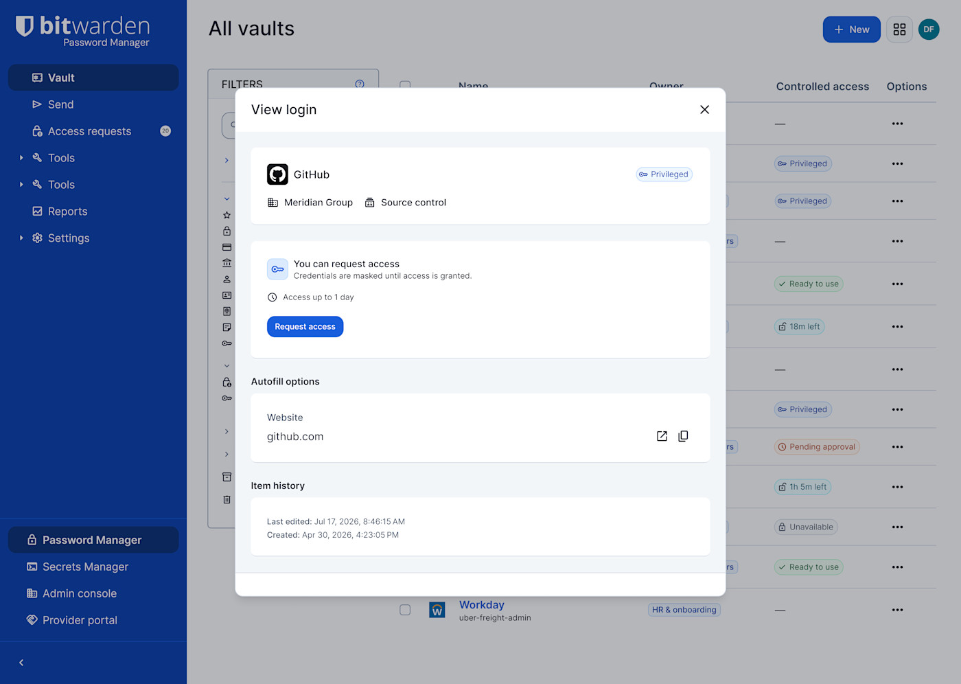 Privileged Controls request access