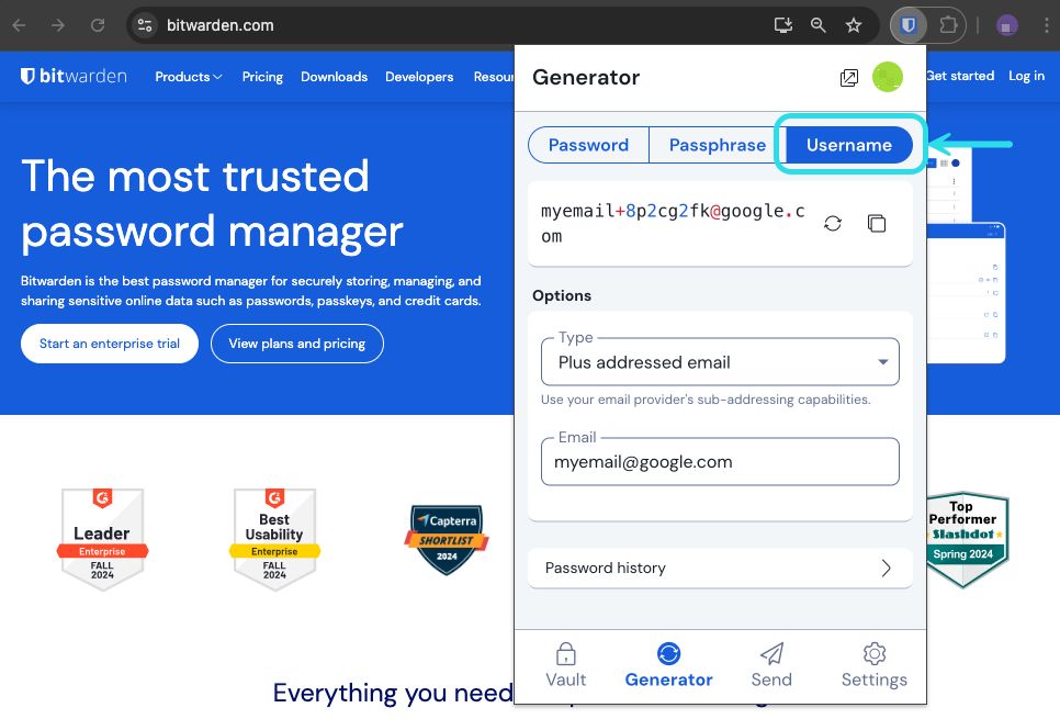 Browser extension username generator