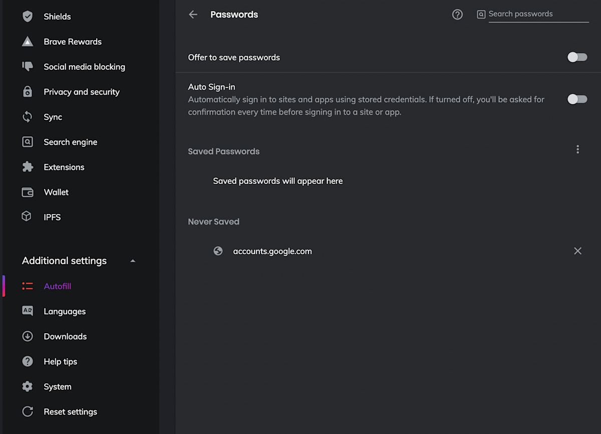 How to disable Brave's built-in password manager