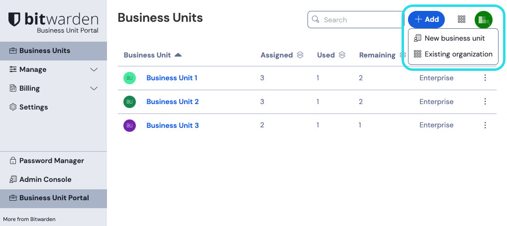 Add business unit