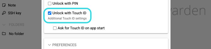 Unlock with biometrics toggle