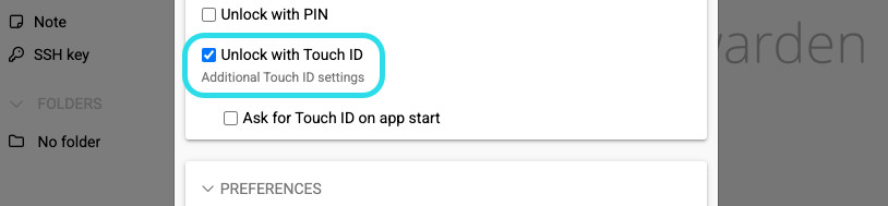 Unlock with biometrics toggle