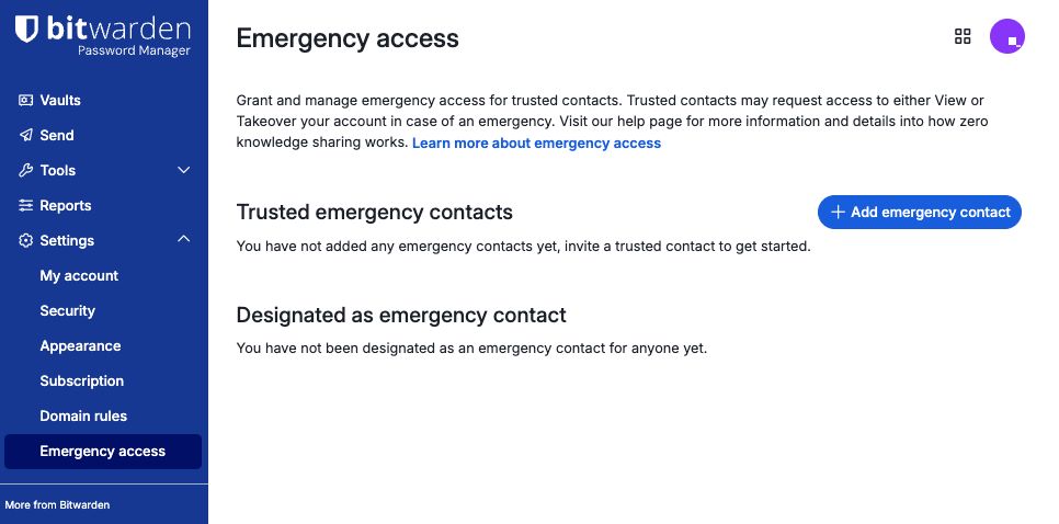 Emergency access page