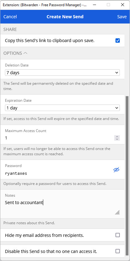 Select any extra options and click Save.