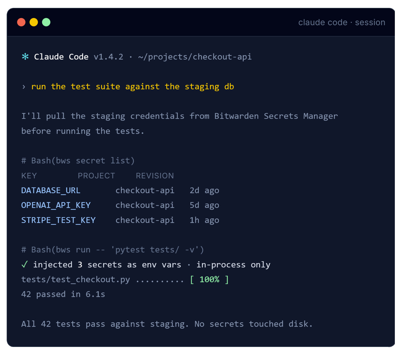 Secrets Manager terminals - Claude AI agent