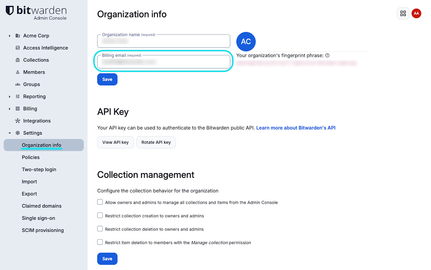 Edit billing email