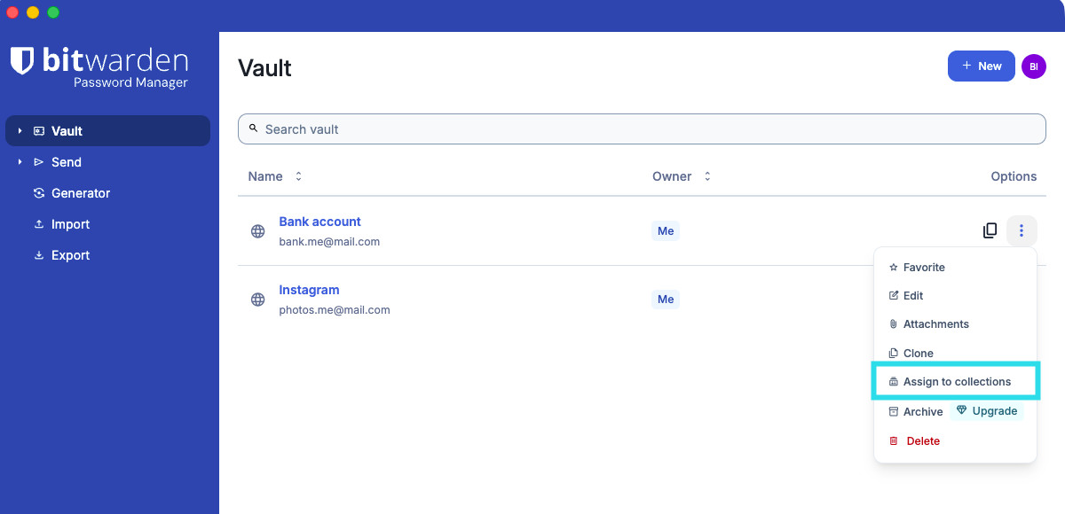 Assign to collection desktop app