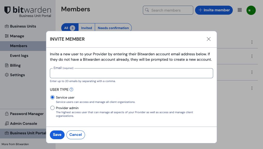 Invite business unit members
