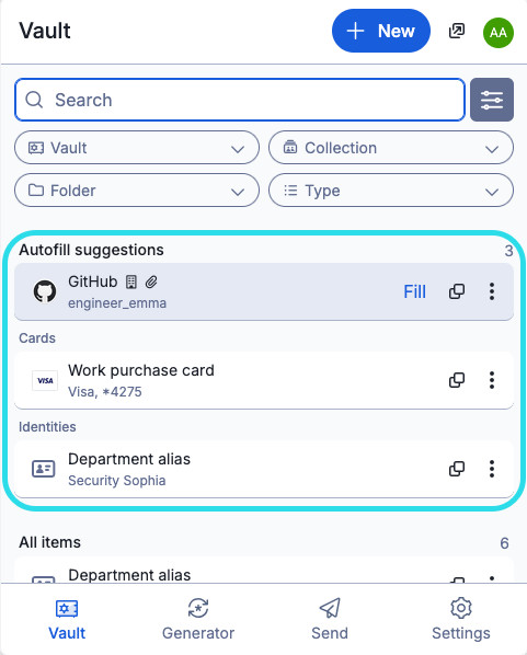 Click item to autofill