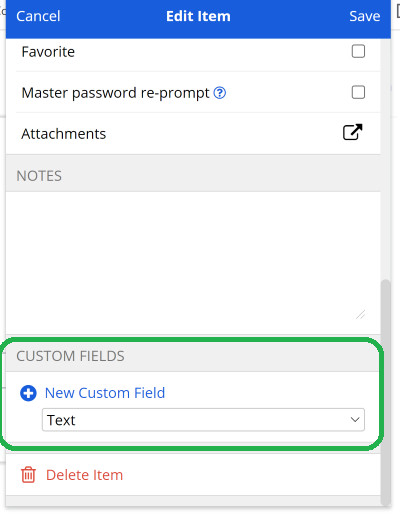 Adding a new custom field from the browser extension
