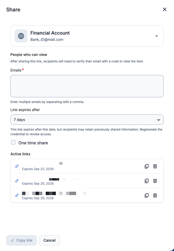 Share with link menu