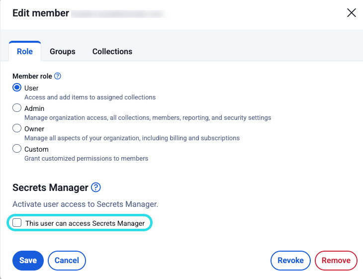 Edit member role to grant Secrets Manager access