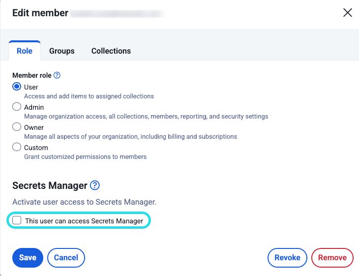 Edit member role to grant Secrets Manager access