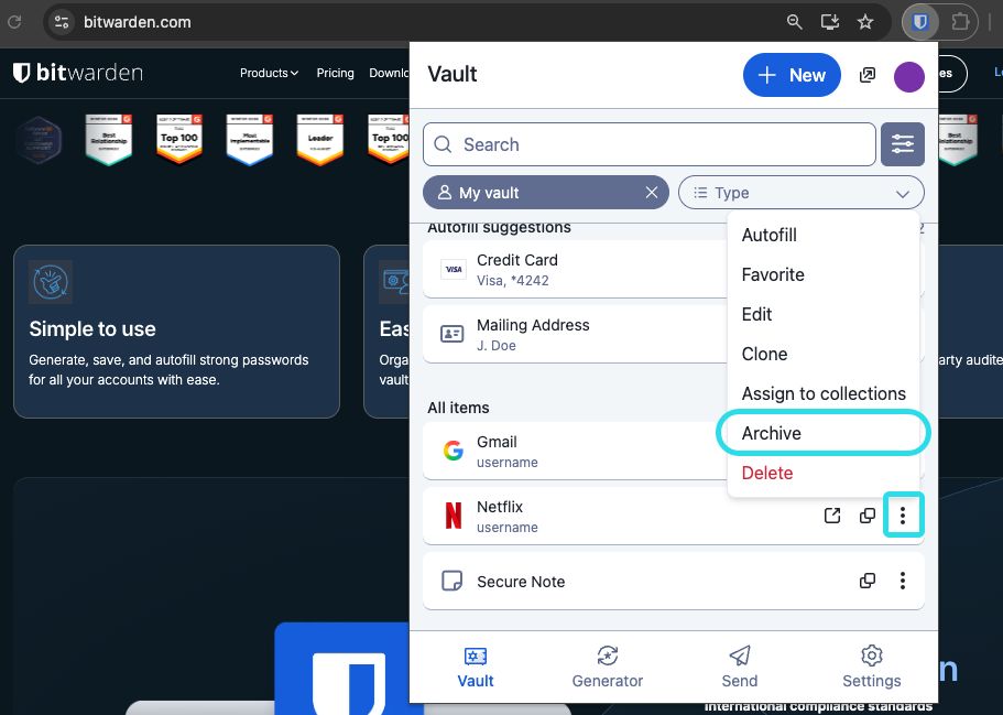Archive with the browser extension