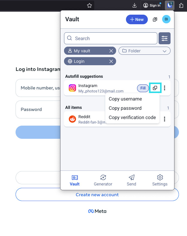 Copy a password