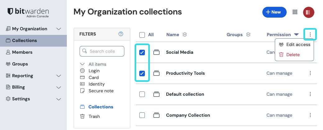 Bulk manage collections