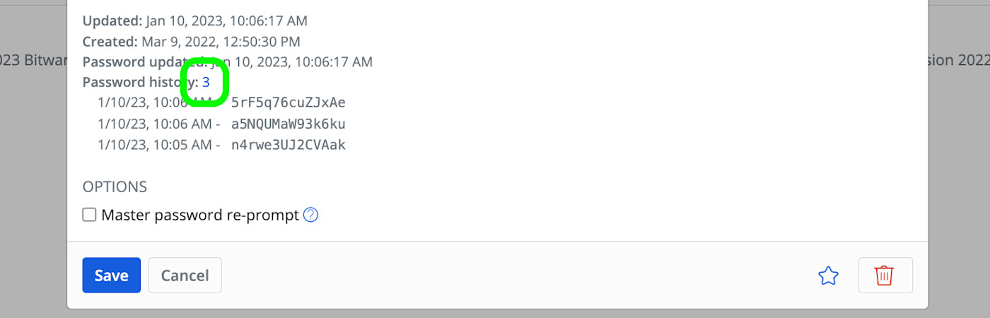 Afficher l'historique des mots de passe