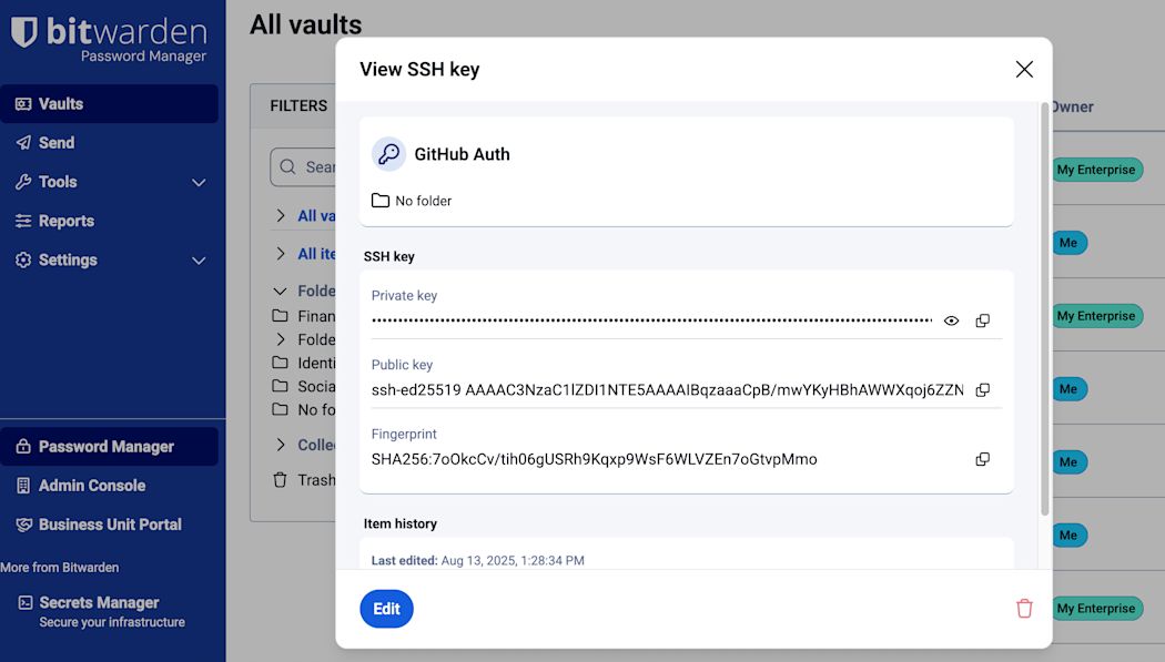 SSH key item
