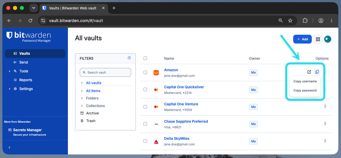 Copy in web app