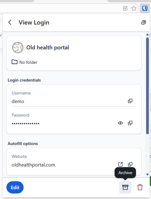 The archive option in the item view in the browser extension