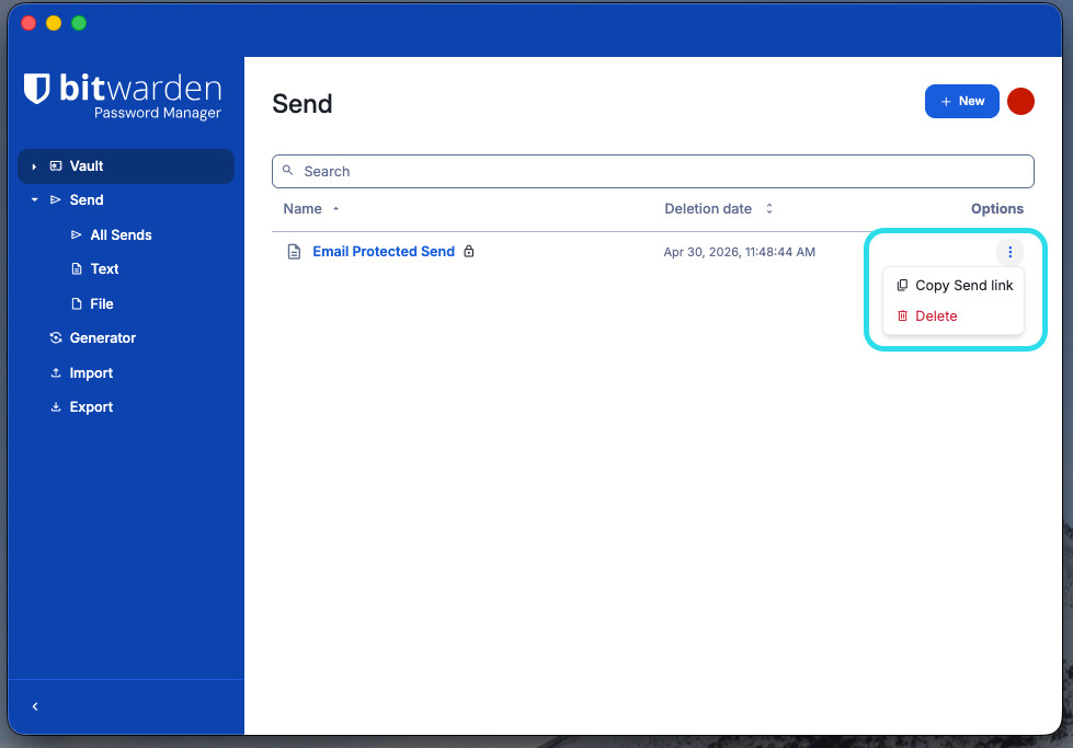 Send options on desktop