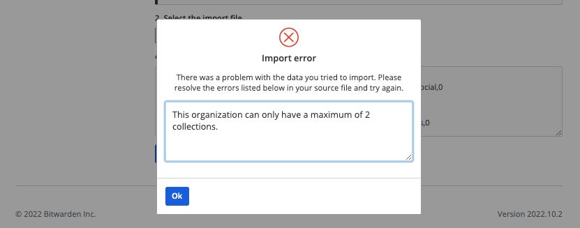 Free organization max collections error