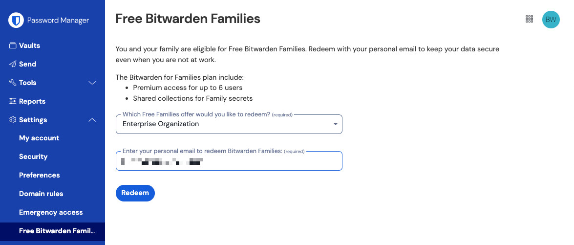 Bitwarden 家族向けプランを無償で