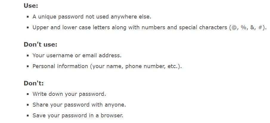 Figure 1: Password requirements