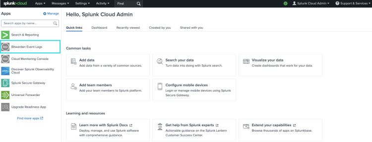 Bitwarden auf dem Splunk-Dashboard