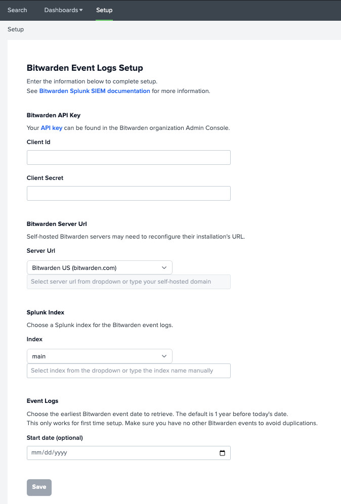 Bitwarden instellen menu
