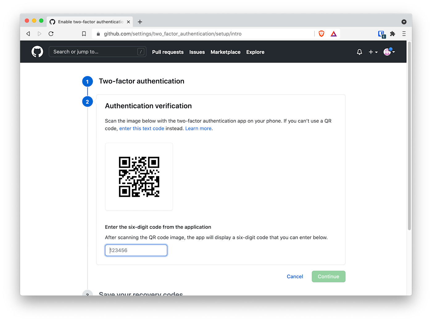Scanning the QR code