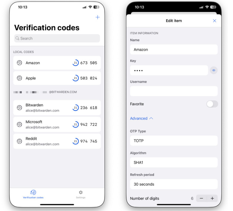 Bitwarden iOS Authenticator app