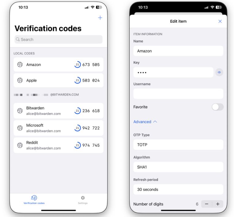 Bitwarden iOS Authenticator app